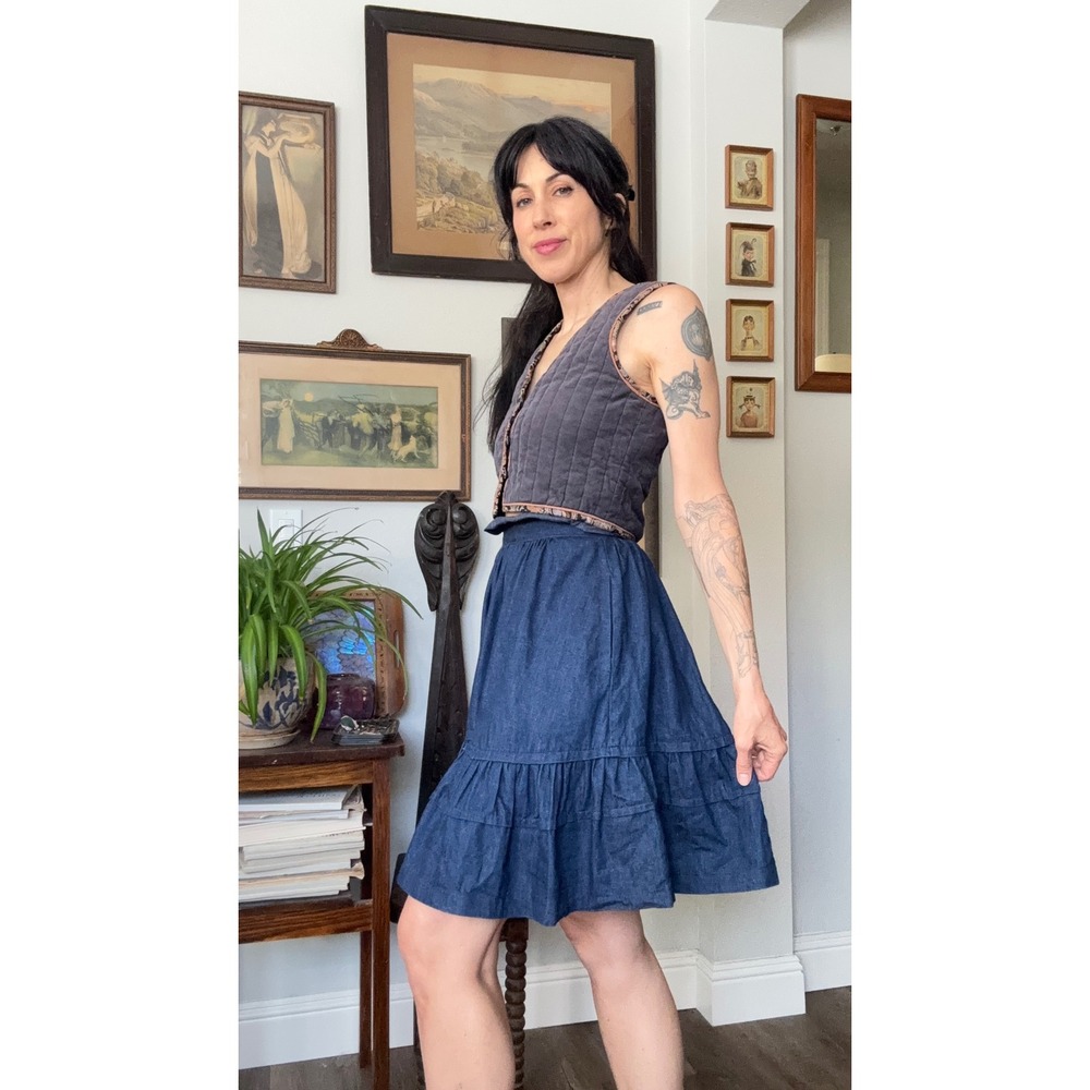 Vintage 70s Anne Gelb for Leo's Co. Tiered Ruffle Denim Western Prairie Skirt - Picture 3 of 8